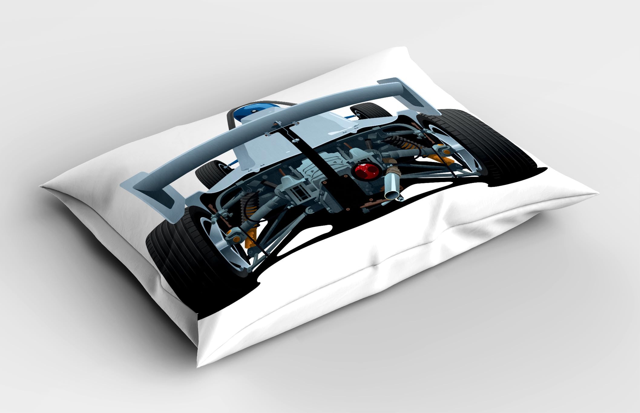 Ambesonne Cars Pillow Sham Set of 2, Back View of a Formula Race Car Rally Competition Sports Cartoon Style, Quality Microfiber Bedding Item for All Seasons, 36