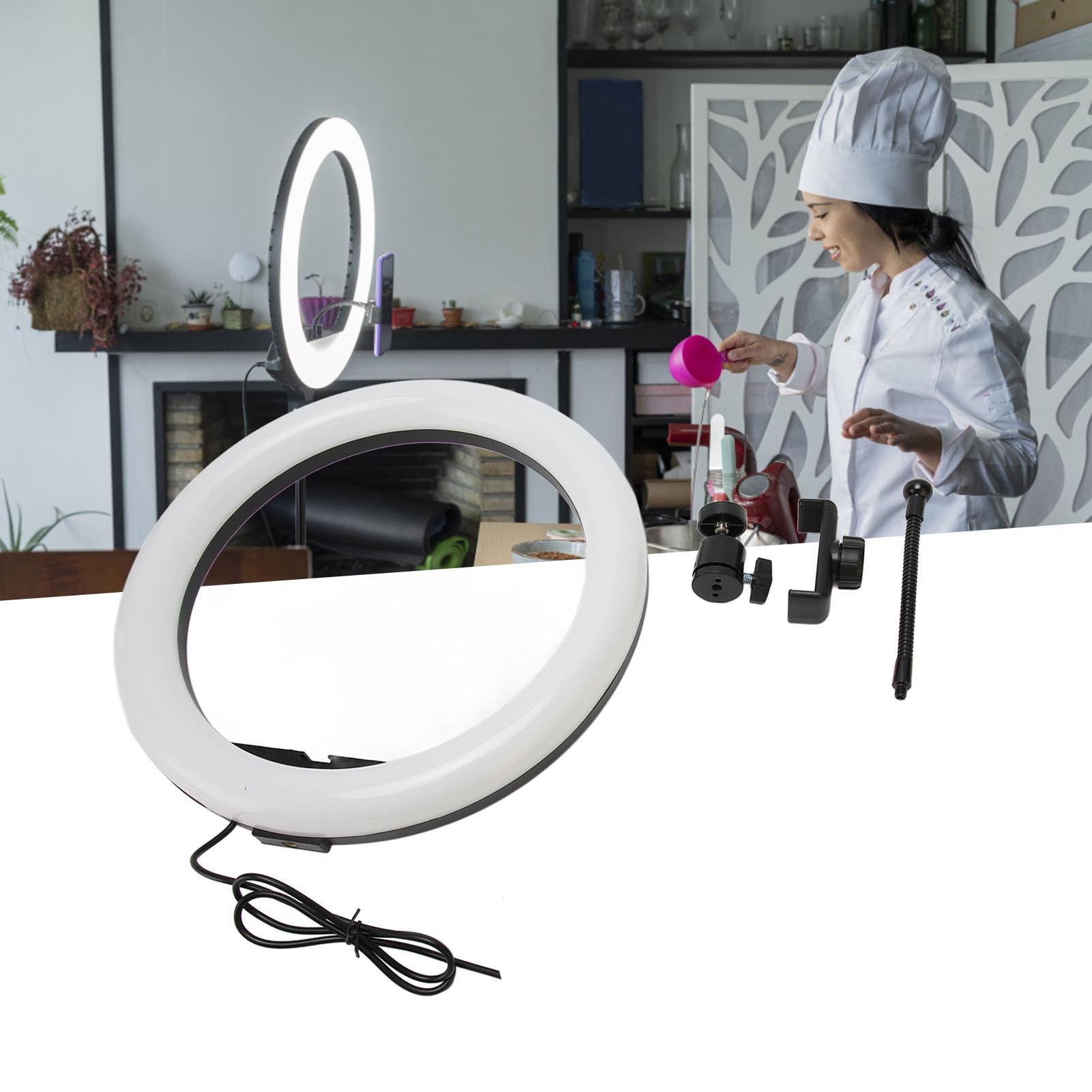 Tyenaza Anillo de Luz LED, Anillo Aro Selfie de Luz LED, Anillo de Luz para Selfies de 13 Pulgadas con Soporte para Teléfono y Enchufe USB para Transmisión de Fotografía y Selfies de Maquillaje
