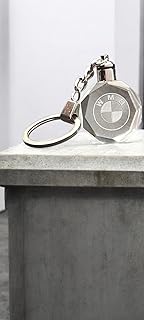 سلسلة مفاتيح مزودة بحلقة بشعار سيارة بي ام دبليو ثلاثي الأبعاد مصنوعة من الزجاج بتصميم لامع، زنك