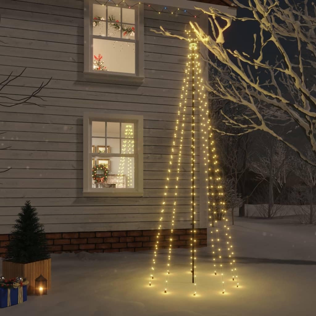 Árbol de Navidad LED con estaca, luz blanca cálida, 310 ledes, 300 cm de alto, para exteriores, 8 efectos de luz, diseño compacto, acero con recubrimiento en polvo