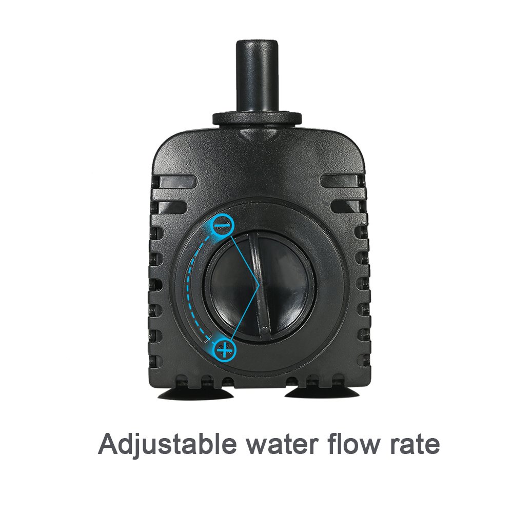 Decdeal Zatapialna pompa wodna 600L/H 8 W do akwarium fontann stołowych, stawów, ogrodów wodnych i systemów hydroponicznych z 2 dyszami AC220-240V