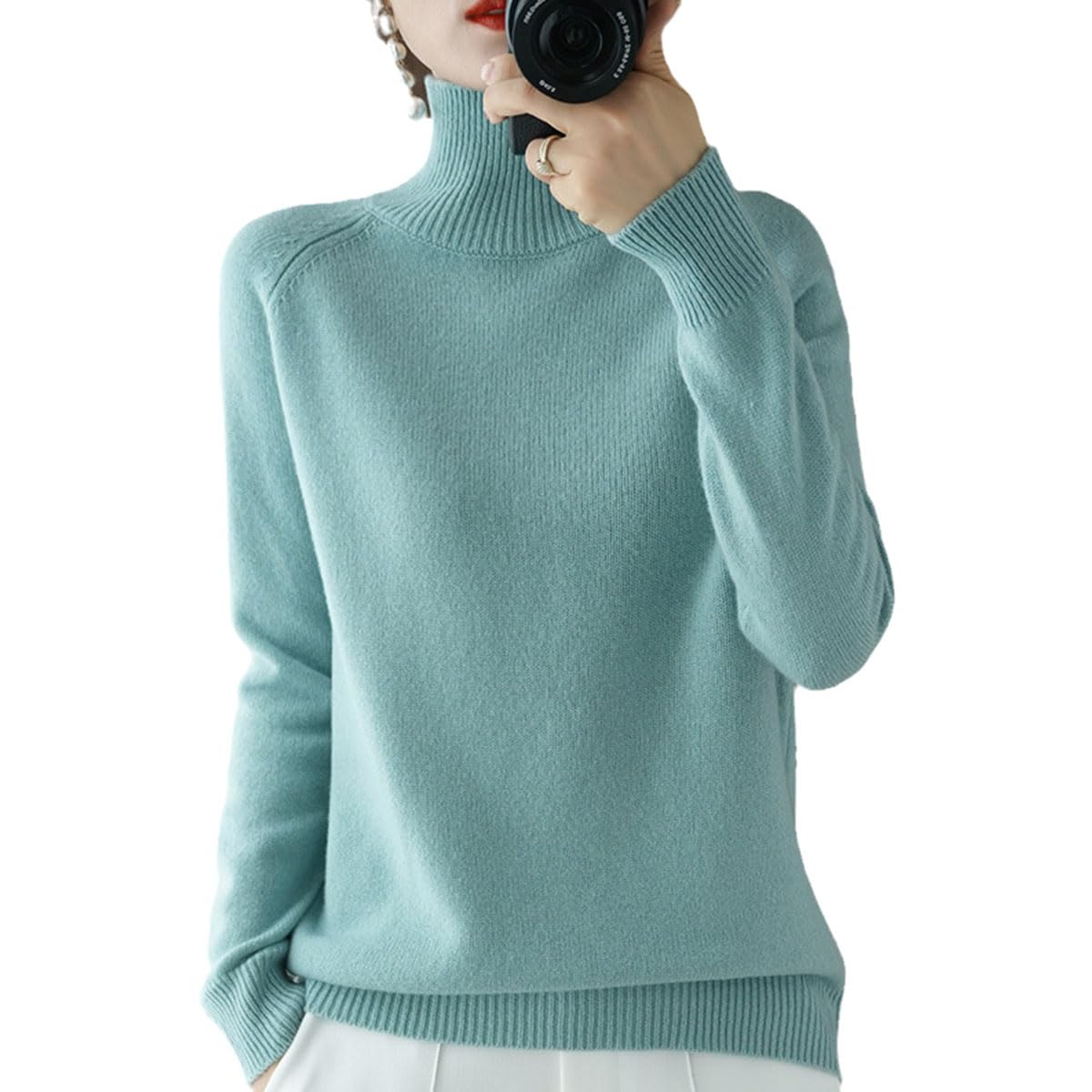 Womens Solid Turtleneck Cashmere Knit Sweater Wool Fall Winter Casual Long Sleeve Sweaters Crew Neck Pullover