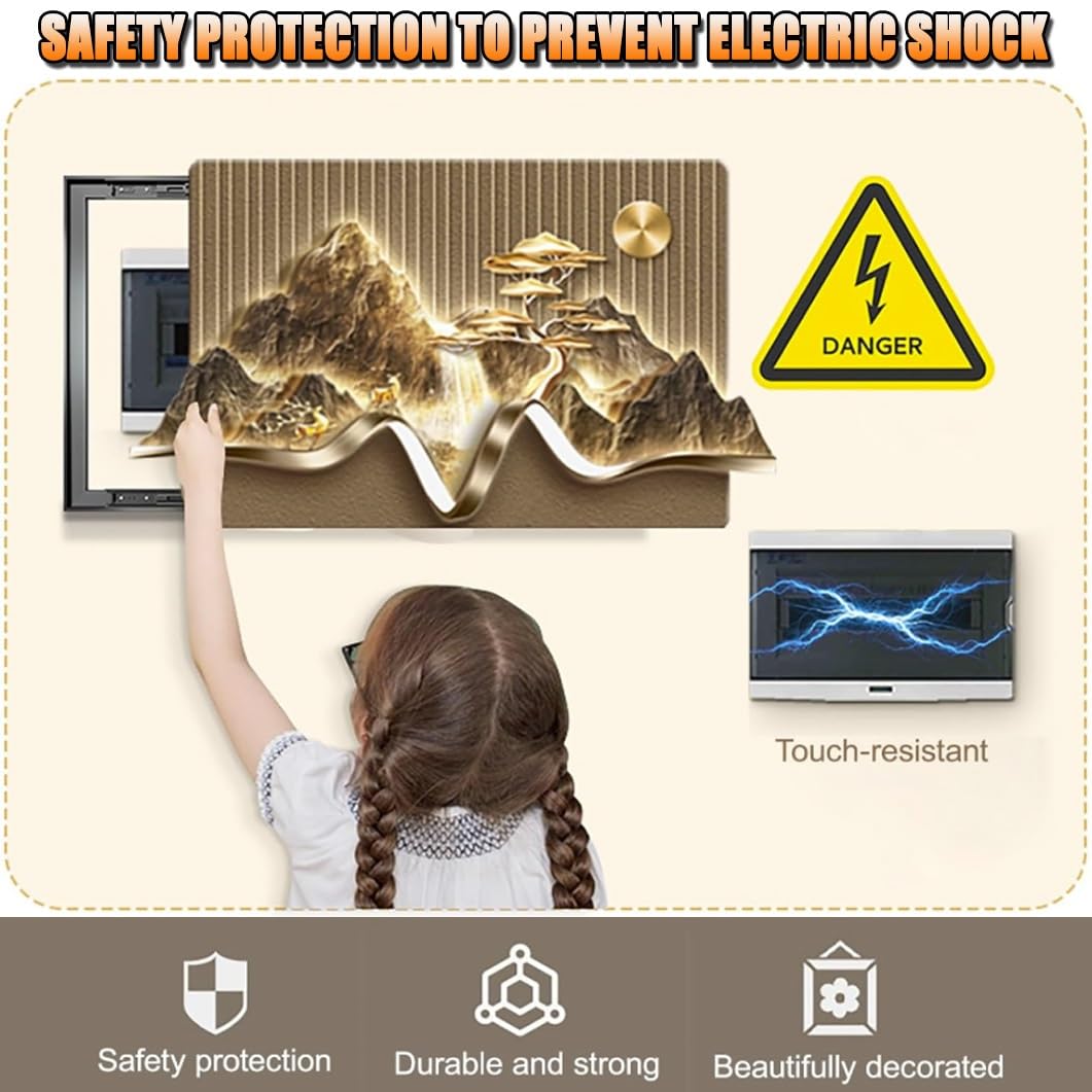 YVYKFZD Minimally Meter Box Decorative Painting Electrical Panel Cover, Decorative Fuse Box Covers, Creative Landscape Wall Art Circuit Breaker Panels Cover(Black E,68x40cm/26.7x15.7in)