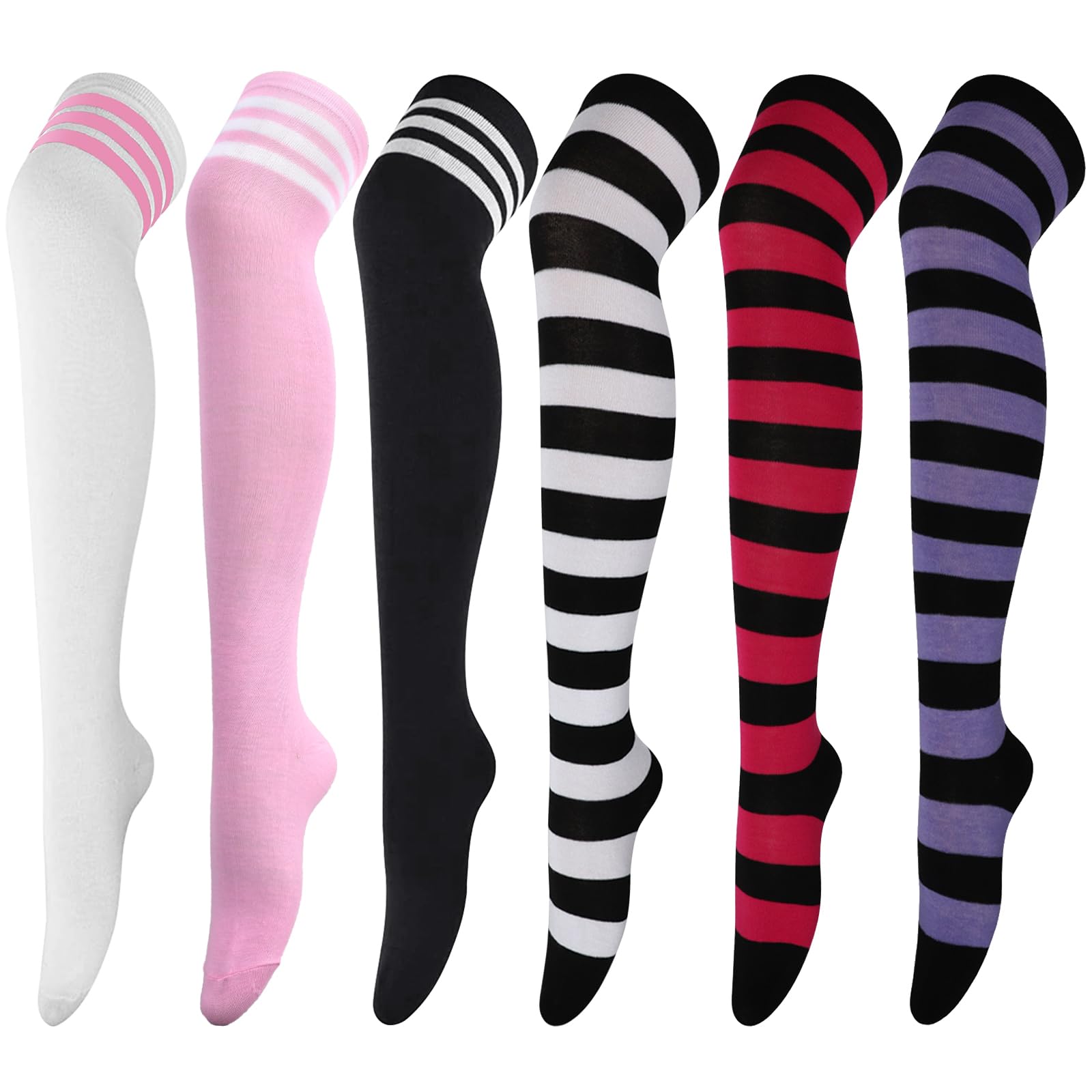 Dreshow Girls 6 Pairs Set-22 6 Pairs Over Knee Thigh Socks Thigh High Socks Casual High Stockings Long Knee High Socks For And Women