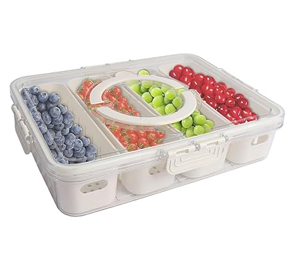 Gzsekken Fresh Food Storage Containers with Lids Airtight,Fridge Food Storage Containers Food Fresh Box with 4 Pack Removable Colander for Fruit Salad Vegetables BPA Free Clear Sealed Keeper