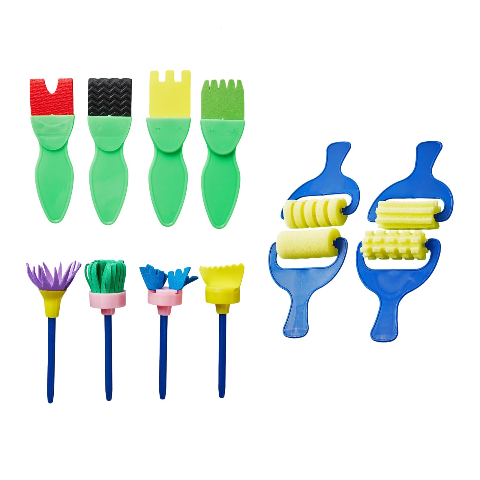 Educational Sponge Painting Stamp Set with/Wooden Handle for Toddler Early Learning Watercolor Painting Kids Art Postage Set