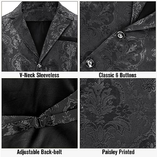 Komorebi Mens Vest Victorian Suit Vest V-Neck Gothic Steampunk Waistcoat Business Formal Dress Vest Slim Fit Tuxedo Vest4