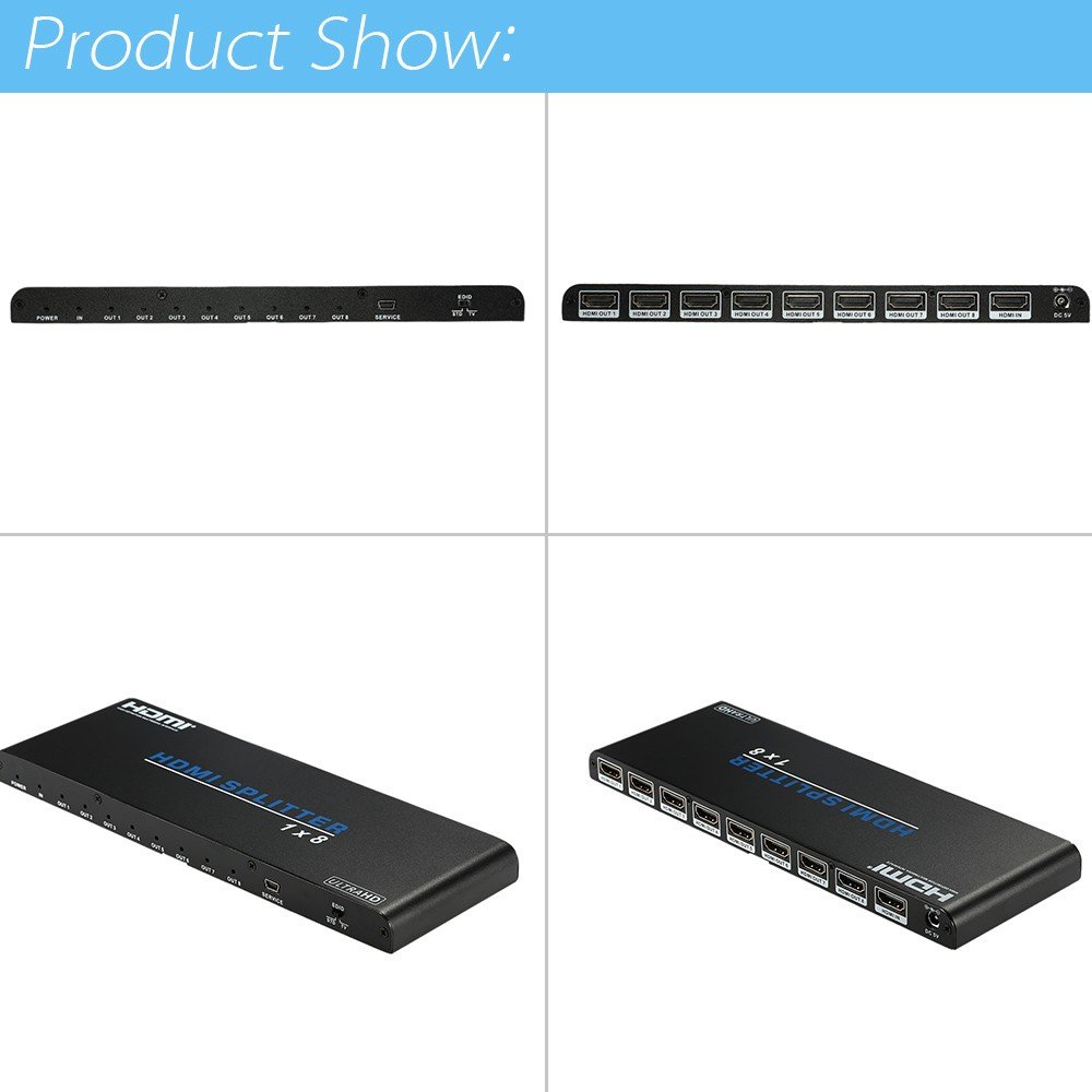HDMI 2.0 HDMI Divisor 1 entrada 8 salida HDMI adaptador apoyo HDCP 2.2 4 K a 60/30 (2160p) 3d 1080p para Ps3/PS4/Blu-ray/reproductor de DVD a HDMI monitor proyector