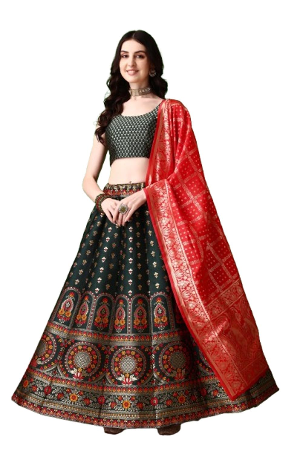 Trendy Indian Style Wedding Banarasi Lehenga Choli For Women, choli with Unstitched Blouse (AK40)-image-49