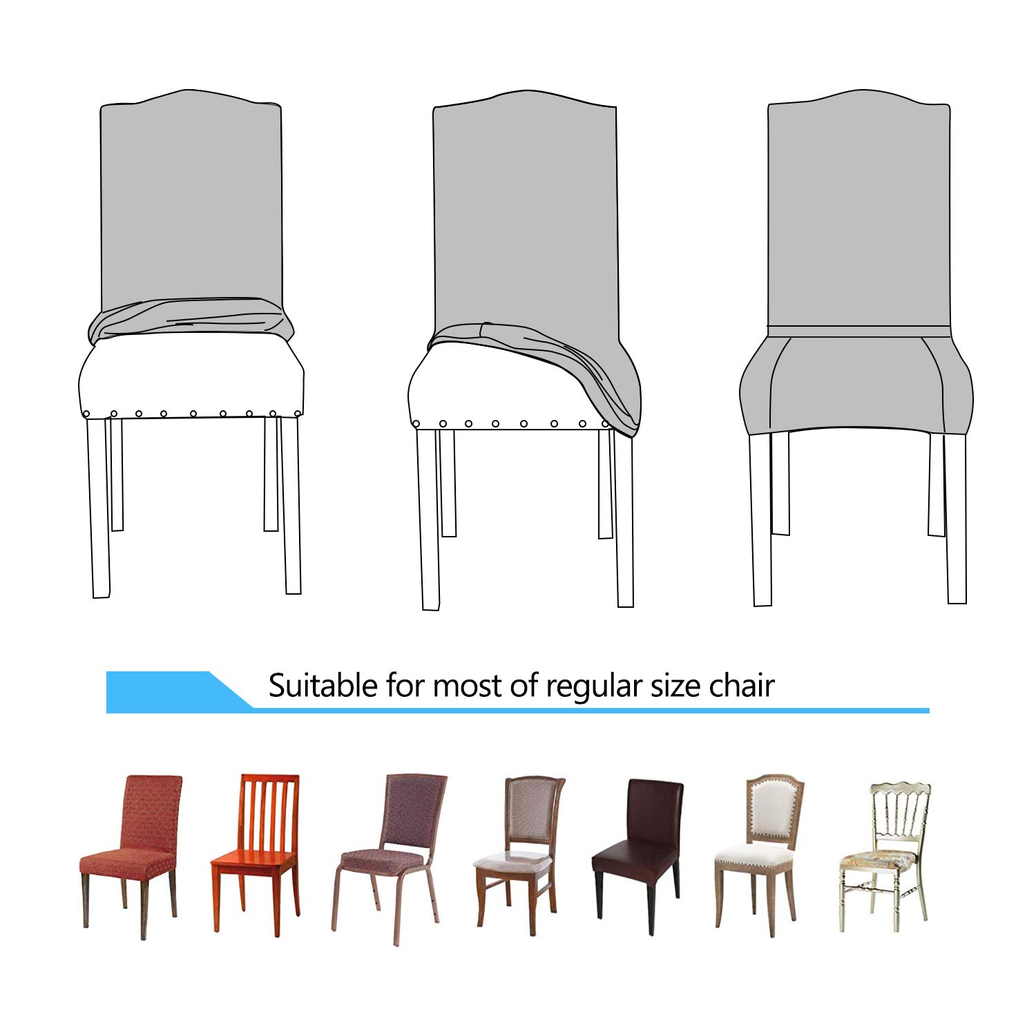 PETCUTE Housse de Chaise 6 Pièces, Universel Housse de Chaise Salle À Manger Extensible,Amovible Lavable Protection Chair Cover Epaisse pour Hotel, Restaurant, Banquet,Cuisine