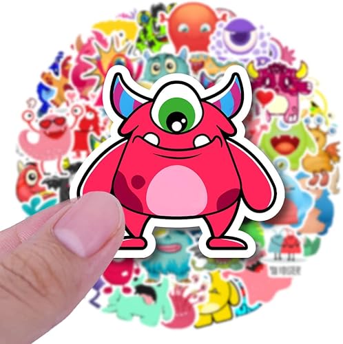 Miniatura 2 de 50 calcomanías de dibujos animados de monstruos, divertidas calcomanías impermeables para laptop, lindas calcomanías de monstruo para botellas de