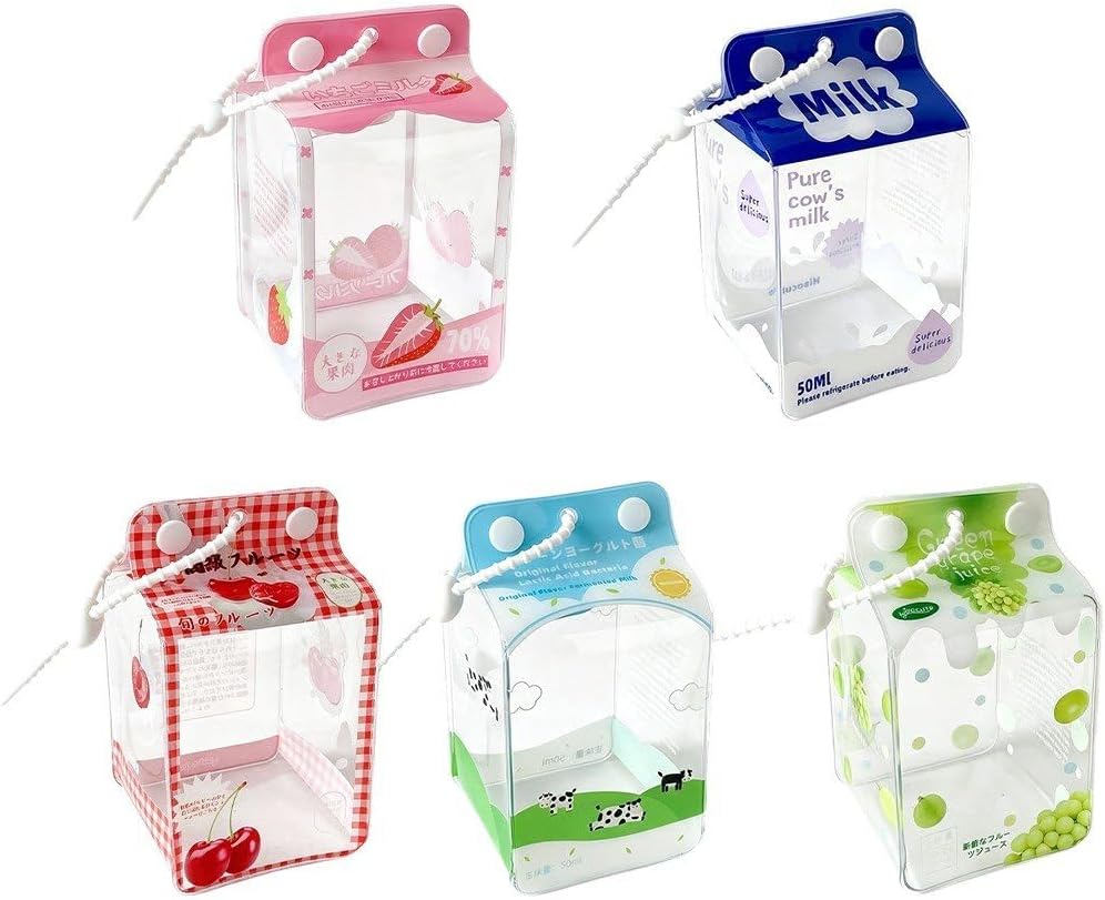 Cute Figure Display Case Milk Box Shaped Portable Storage Bag for Anime Dolls Collection Small Items Organizer