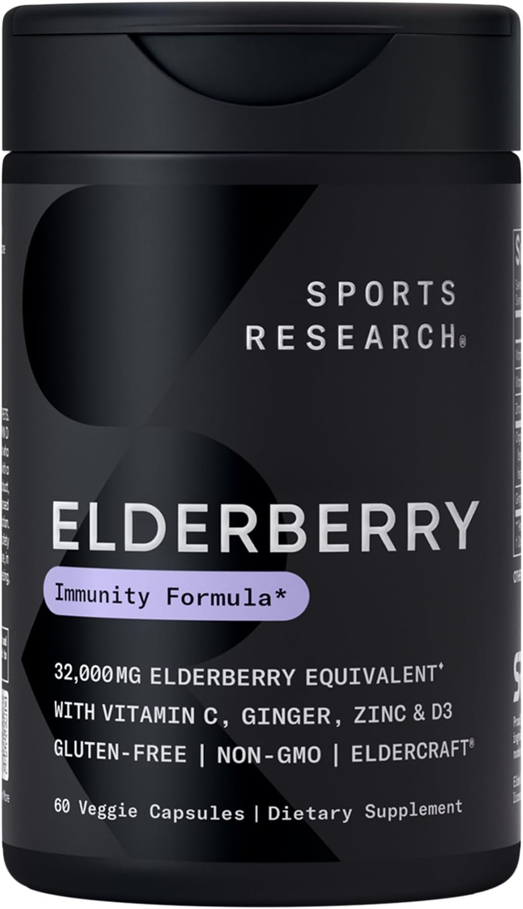 Elderberry Immune Support with Zinc, Ginger, Vitamin C & D3 - Vegan Friendly · Non-GMO · Gluten Free - 60 Veggie Capsules