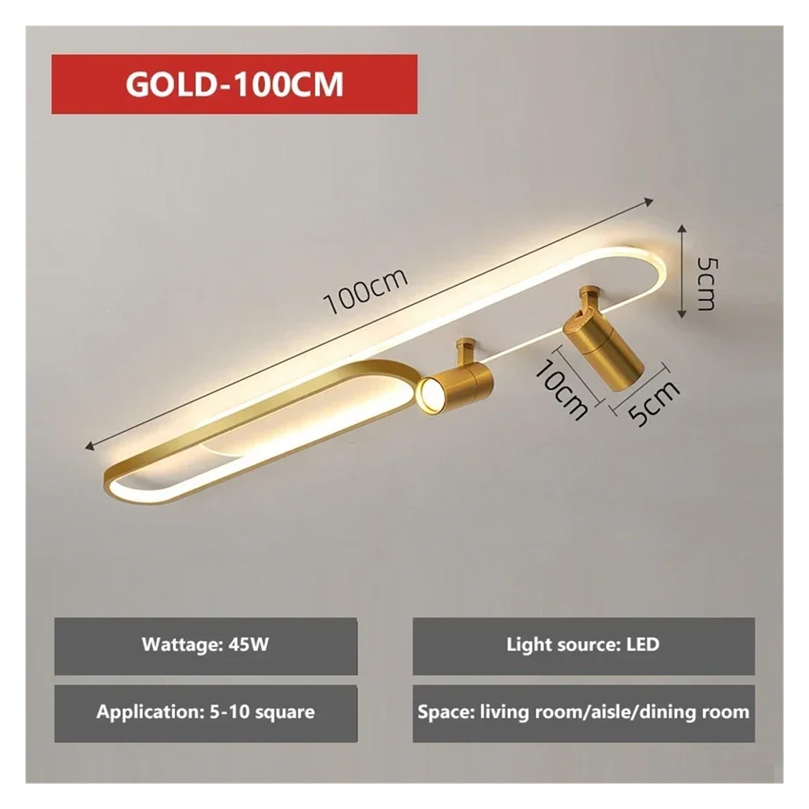Nowoczesne lampy sufitowe LED z reflektorem do korytarza, kompatybilne z salonem, garderobą, dekoracja domu, oświetlenie LED, żyrandole-złoty-L100 cm
