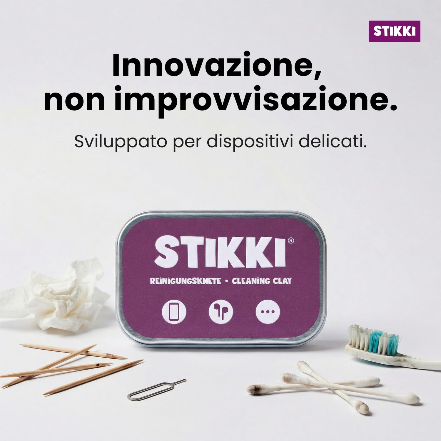 STIKKI Kit Pulizia Telefono e Cuffie per iPhone e AirPods - Pasta Pulizia con Strumenti USB C, Lightning