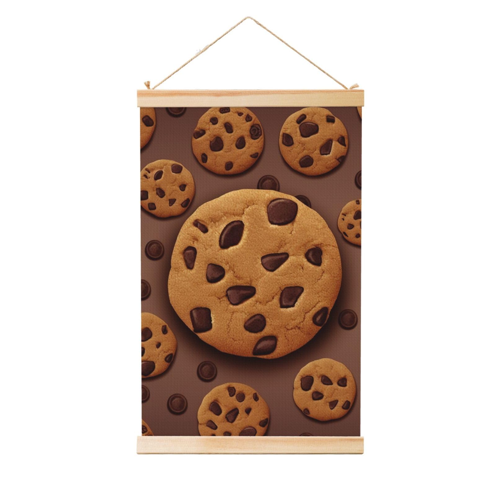 Chocolate Cookie Posters Wooden Shaft Hanging Poster Canvas Prints Scroll Wall Art Painting Vintage Wall Banner Modern Artwork Decor for Home Decor Ready to Hang 16"x24"