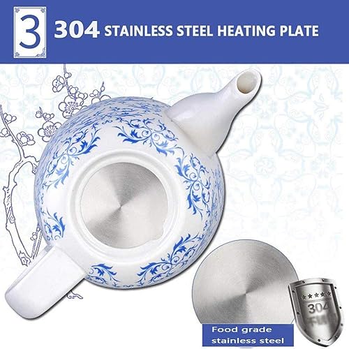 Miniatura 8 de - Tetera eléctrica inalámbrica de cerámica - Jarra retro de 1.2 L, 1200 W de agua rápida para té, café, sopa, base extraíble de avena, protección