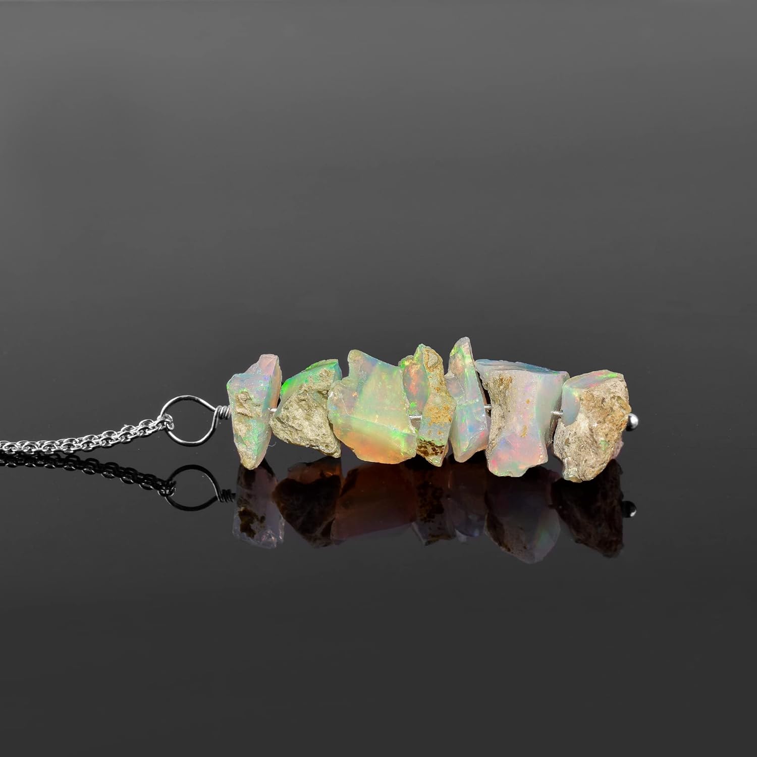 Natural Raw Ethiopian Opal Stone Rough Crystal Gemstone Dainty Women Pendant Necklace, Chakra Healing Crystals, Birthstone, Gift, Chain 18 inch - Image 3
