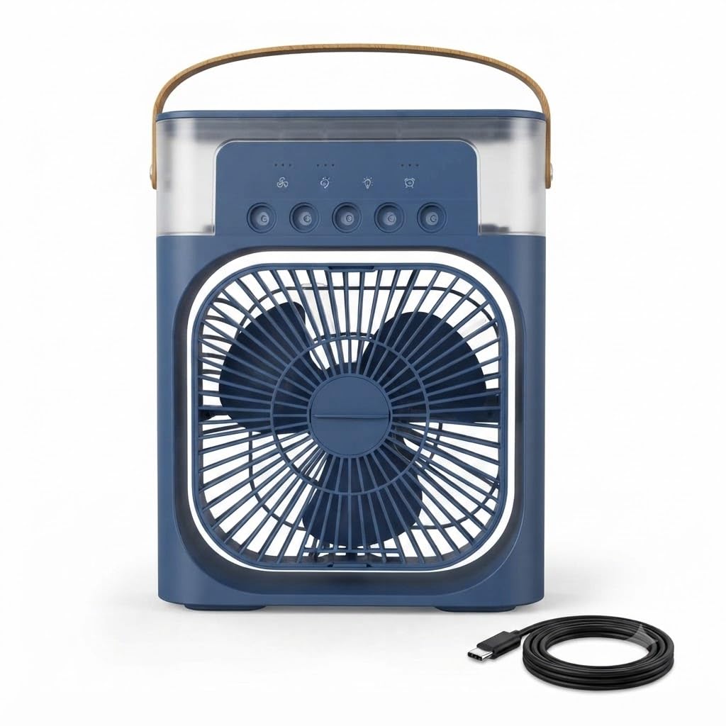 Drumstone Portable Mini Humidifier Air Cooler Fan with Mist Spray, 3 Speed Modes, 7 Color LED Light, 1H/2H/3H Timer & USB Powered Personal Cooling Fan for Home, Office, Bedroom & Desk Use-image-43