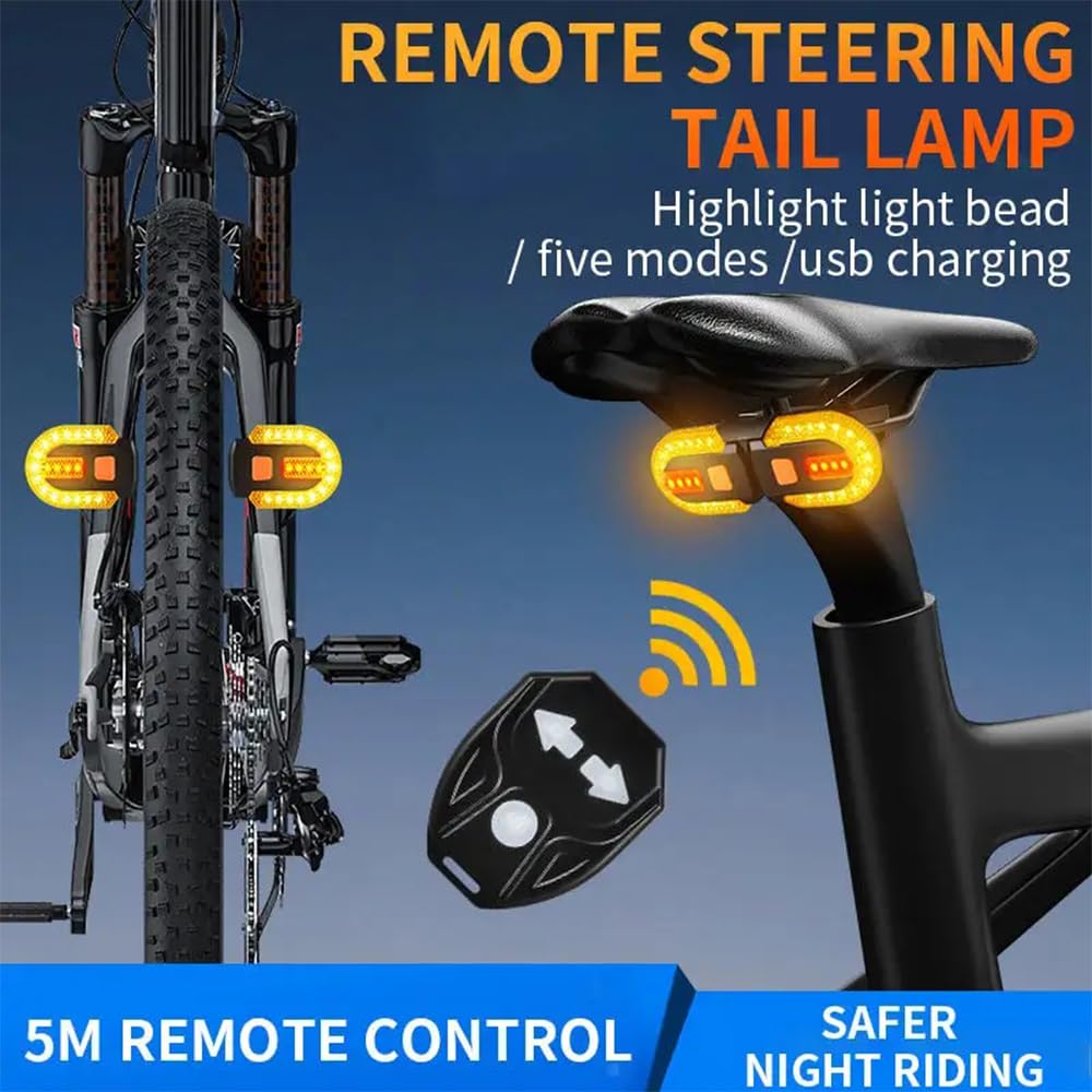 Clignotants de vélo avec télécommande sans fil, lampe arrière LED rechargeable, étanche IPX44 pour vélo de nuit