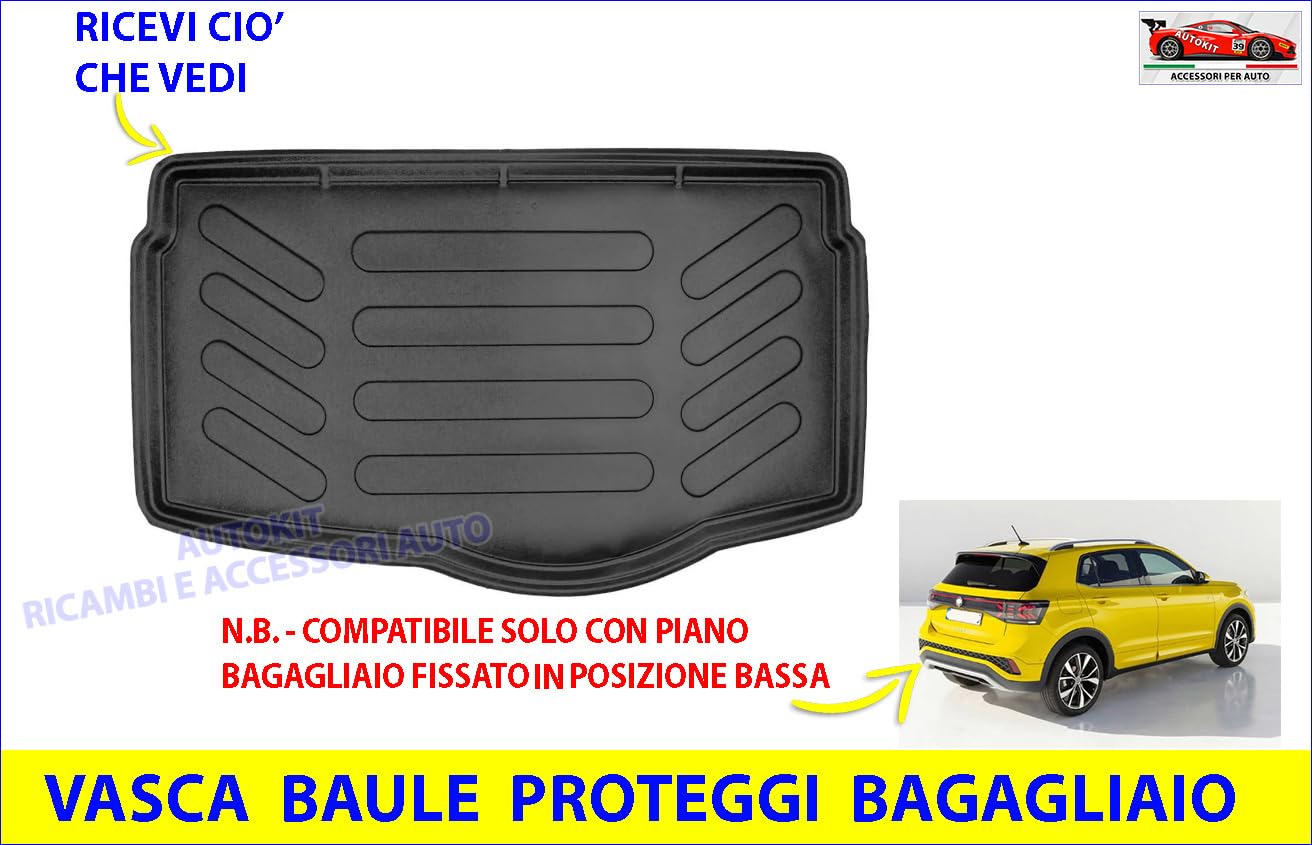 Vasca Baule Specifica per T-Cross prodotte dal 2019 in poi Compatibile solo con Piano del Bagagliaio Fissato in Posizione Bassa Proteggi Bagagliaio con Bordino rialzato 3D lavabile - 8014768