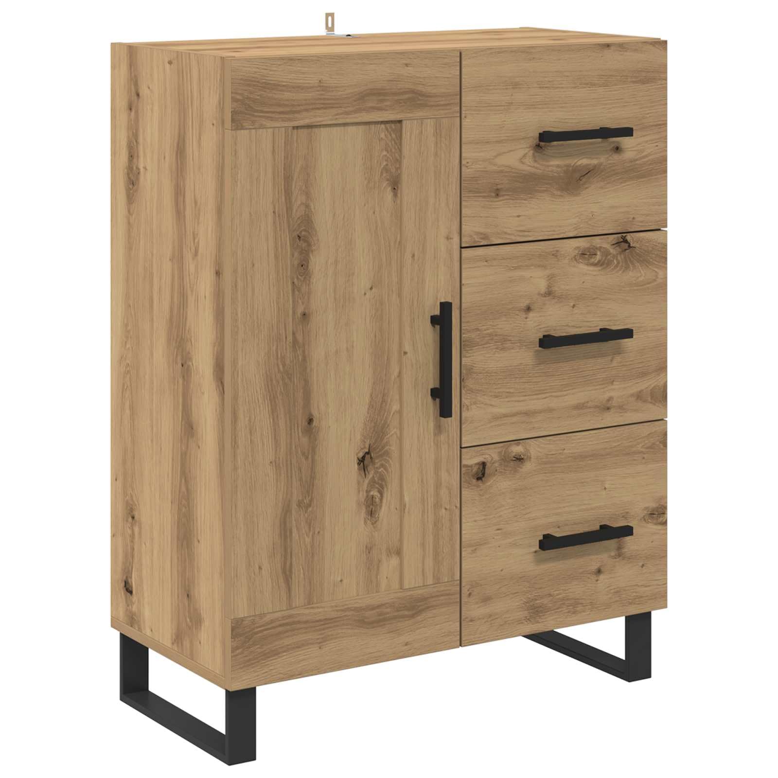 Armadietto multiuso in rovere Artisan, 69,5 x 34 x 180 cm | Armadietto robusto per sala da pranzo e soggiorno con ripiani versatili e gambe in metallo robuste.