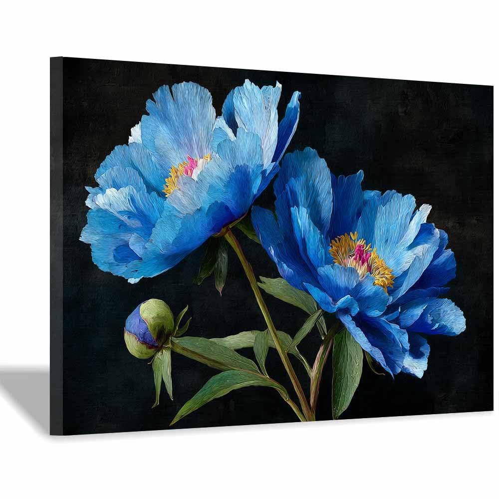 Xeniou Multicolor Flowers Canvas Darkest Blue Peony Artwork Canvas Wall Art, For Bathroom Living Room Bedroom Office Kitchen(Multicolor)-70X100cm Framed