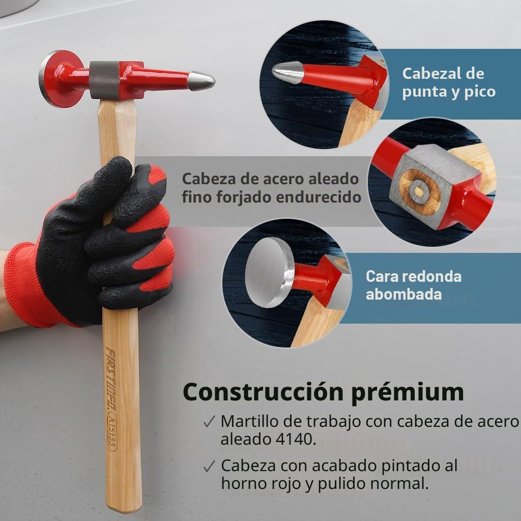 FIRSTINFO A15133 | Martillo de carrocero | Martillo de golpeteo | con cabeza de punta redonda y puntiaguda