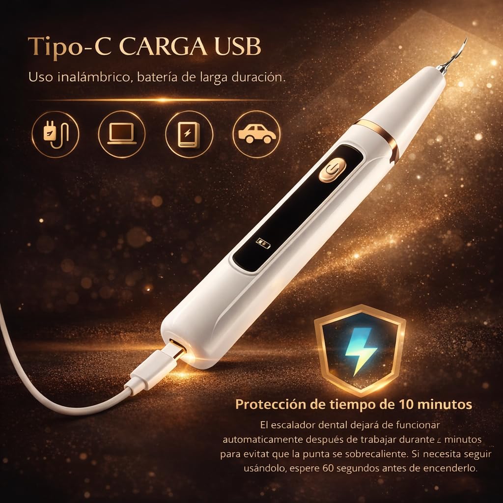 Kit De Limpieza Dental, Cepillo Dental Ultrasonico Portatil Para Limpieza Profunda, 2 Puntas Distintas, Con Guia De Uso, Luz Led.