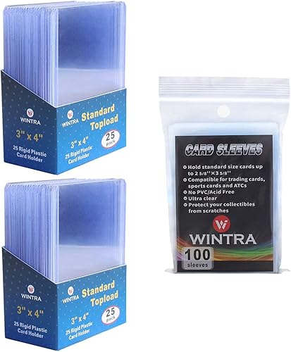 WINTRA Tarjetero rígido de 3 x 4 pulgadas, 50 unidades de 35 puntos de carga superior y 100 fundas de tarjetas suaves para tarjetas de intercambio y