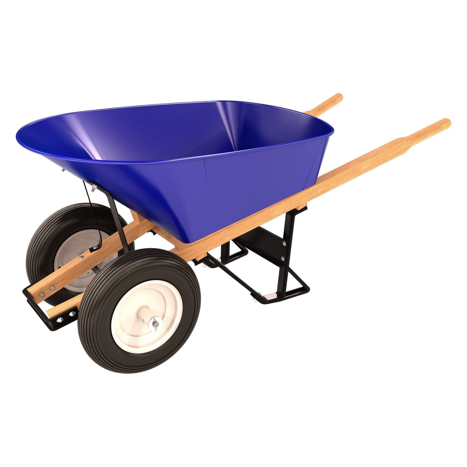 Bon Tool 28 703 Premium Contractor Grade Steel Double Wheel Wheelbarrow with Wood Handle and Ribbed Tire, 6 Cubic Feet