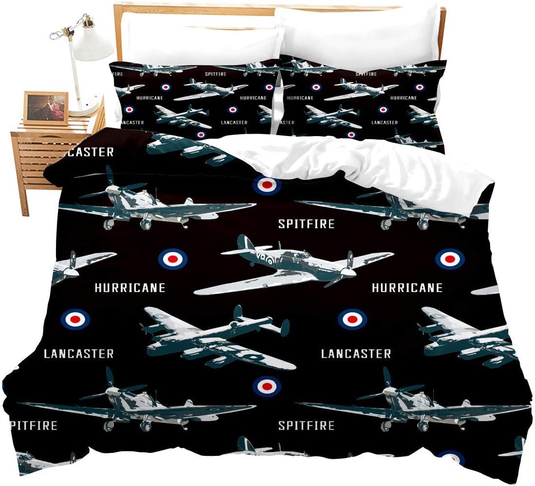 richhome Airplane Duvet Cover Set Kids Teenagers Men Bedding Set Double Size Airplane Runway Modern Decor Comforter Cover Set with 2 Pillow Cover Zip