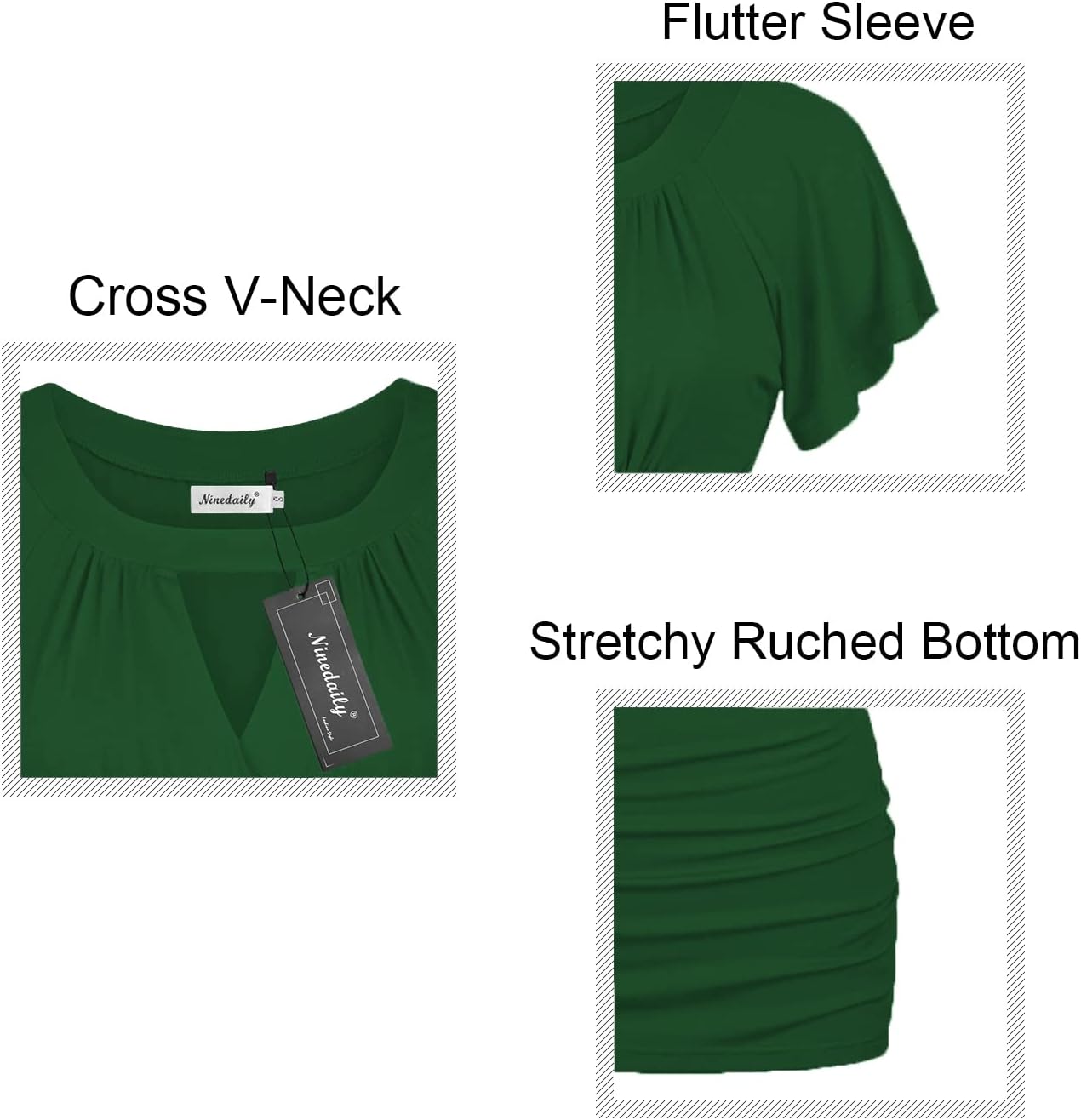 Ninedaily Women Dressy Tunic Tops Crossover V Neck Raglan Sleeve Ruched Blouse - Image 4