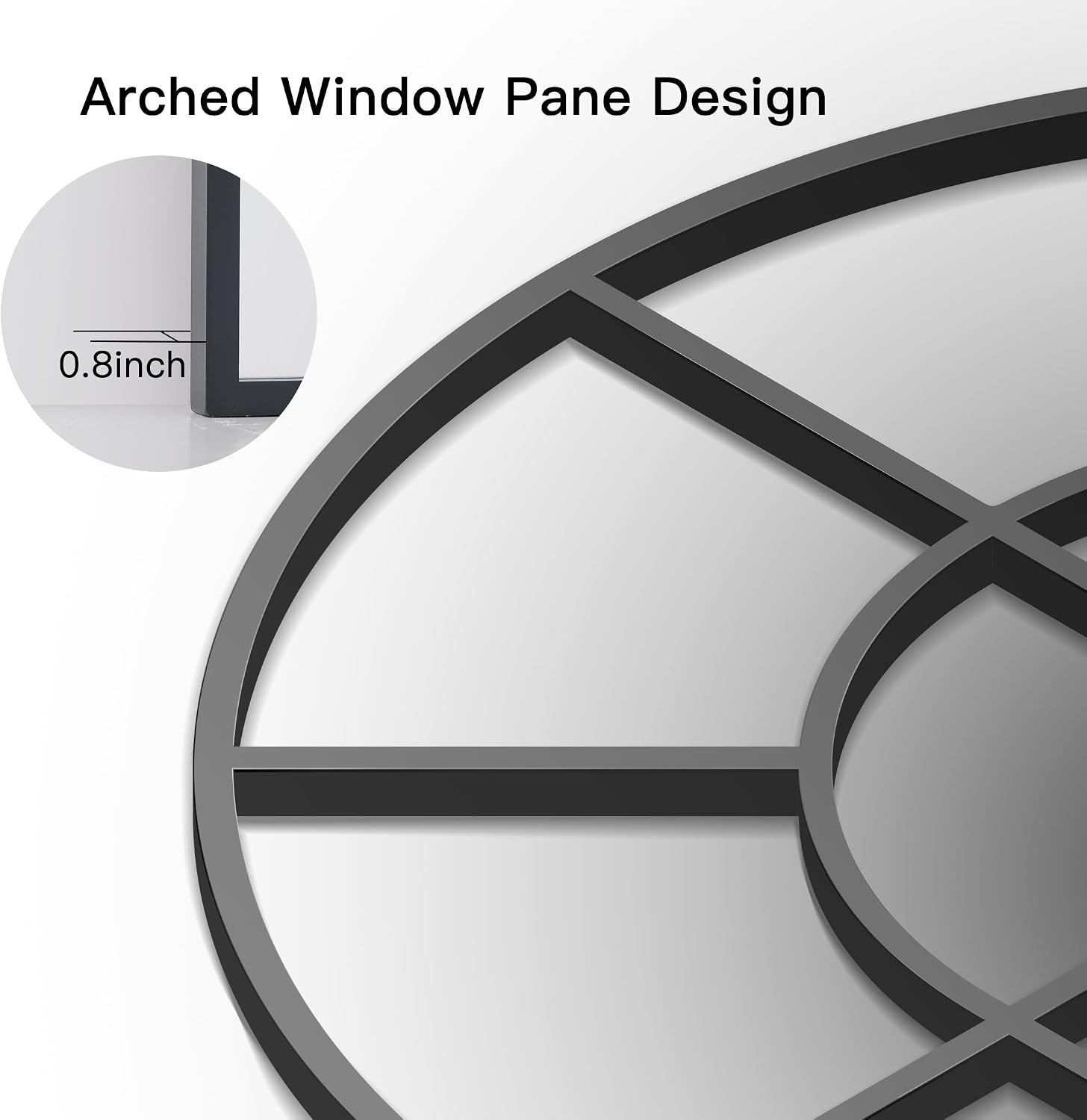 30"x36" Arch Window Mirror, Black Frame, Wall Mounted, Modern Style, Arched, Decorative for Living Room, Bedroom, Entryway
