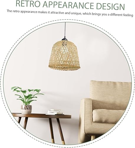 Miniatura 8 de Uonlytech Pantalla de bambú colgante lámpara lámpara boho aplique de pared rústico lámpara de pared lámpara de pared cubierta de luz de bambú