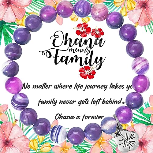 Image of MollyQueen Ohana Means Family Ohana Bracelet Ohana Gifts Ohana Jewelry Hibiscus Flower Charm Bracelet Hawaiian Bracelet for Family Jewelry Family Reunion Gift (Ohana Bracelet lazurite)