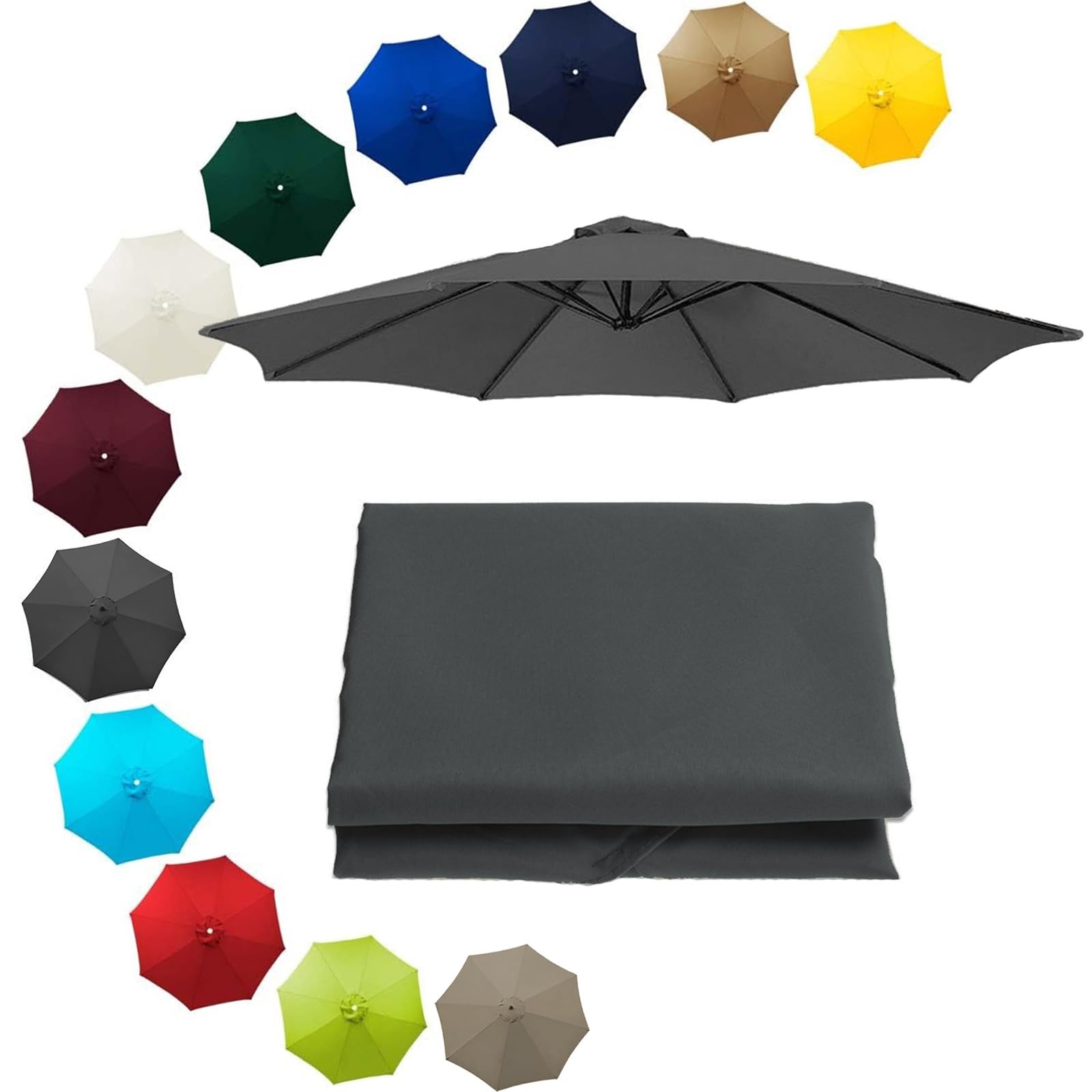 200cm 230cm 250cm 270cm 300cm 350cm/6ribs 8 Ribs Replacement Parasol Fabric Cover, Sun Umbrella Replacement Cloth, Garden Parasol Canopy Cover(Gray,11.4ft(350cm)/8 arms)
