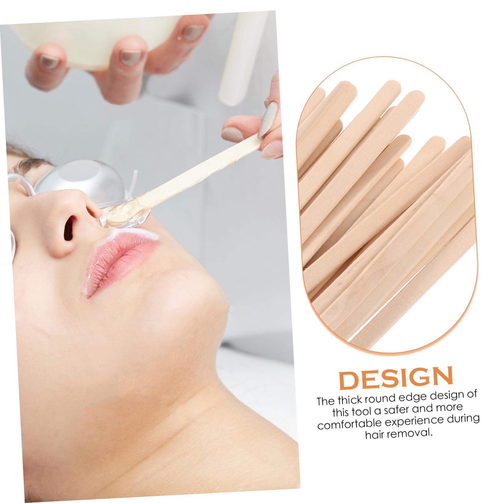 SHERCHPRY 100pcs Wooden Sticks for Hair Removal Thick Edge Design Comfortable Applicator for Various Waxing Needs for Body and Eyebrow Waxing