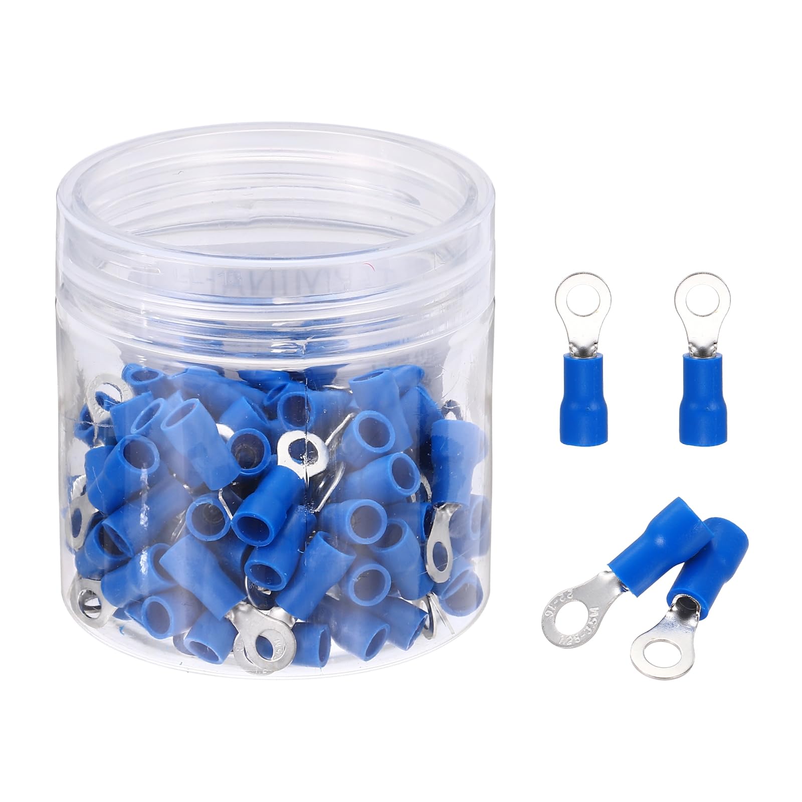 sourcing map 100Pcs Insulated Ring Terminal RVS1.25-3.5 Battery Lugs 22-16AWG Electrical Crimp Terminals Eyelet Wire Connectors for Industrial, Electrical Wiring, Blue
