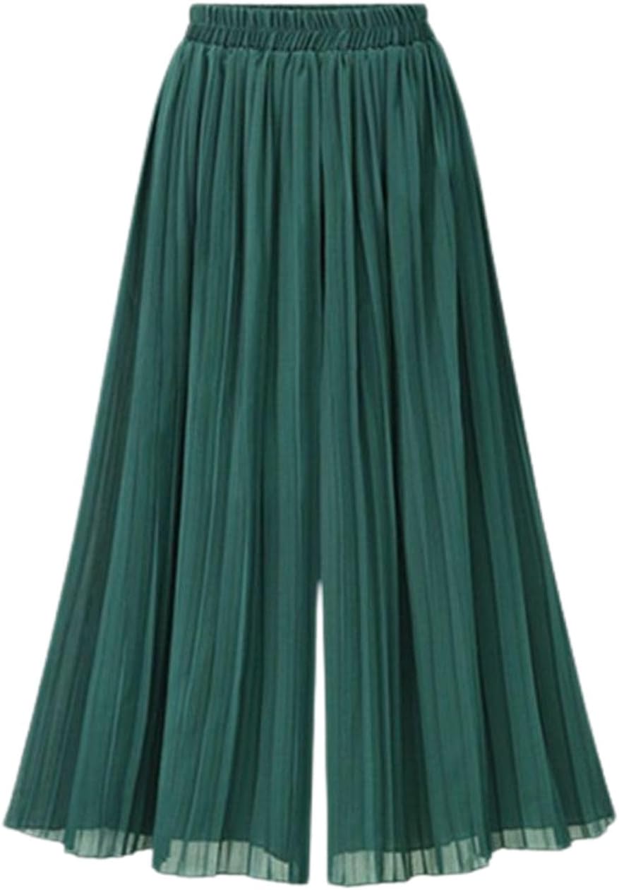 Lu's Chic Women's High Waisted Pants Palazzo Casual Pants Wide Leg Travel Elastic Waist Lightweight Soft Gaucho