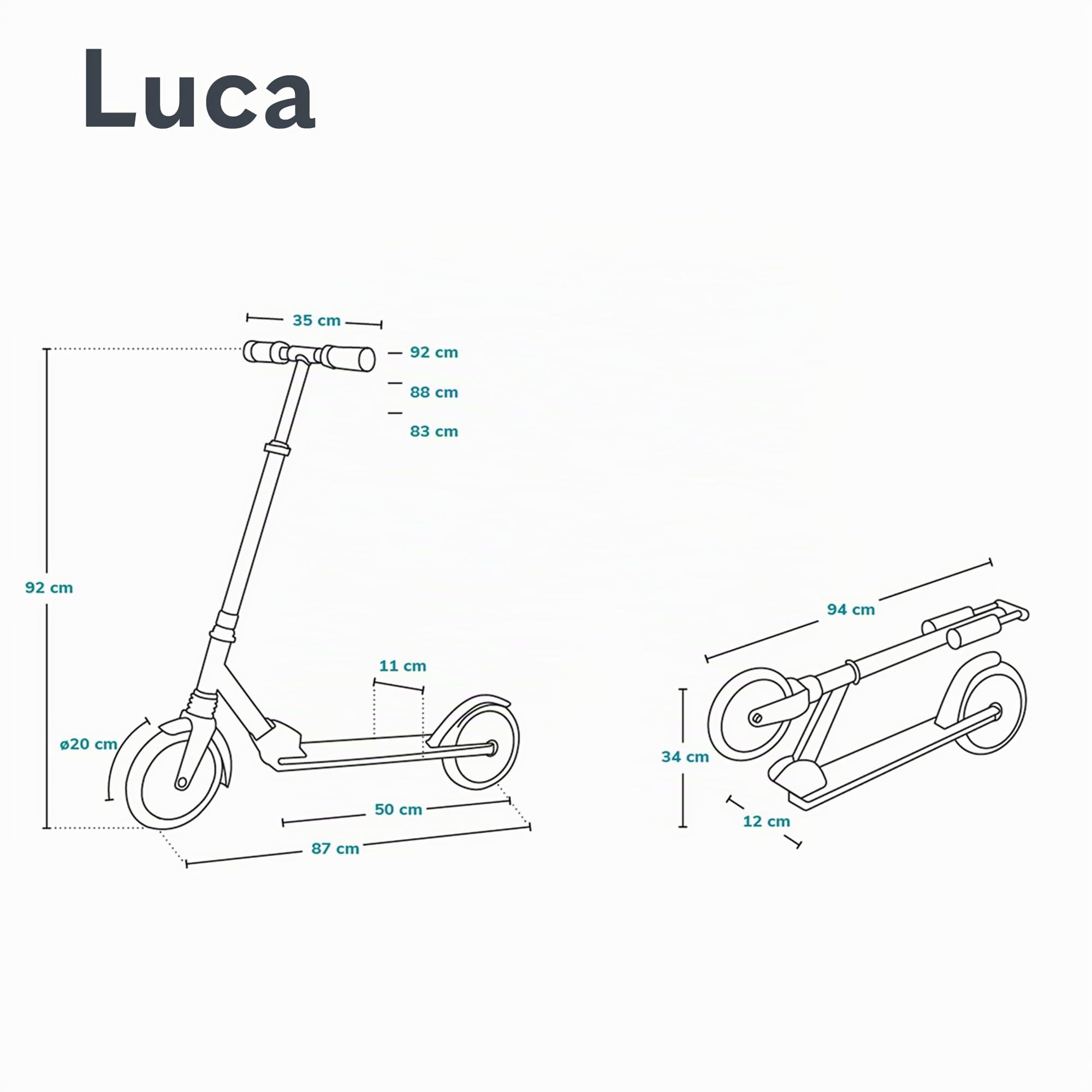 LIONELO LUCA Monopattino pieghevole per Bambini e adulti fino a Regiolable e leggero solo Costruzione solida Ruote Ammortizzatori ShockResist, Freno
