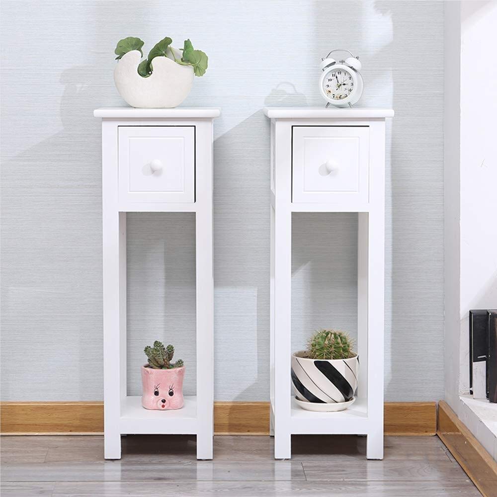 Tavolino rotondo con ruote, comodino/tavolino mobile a 2 ripiani, piccolo carrello per soggiorno e cucina, design moderno bianco, 50 cm Tavolino rotondo con ruote, comodino/tavolino mobile a 2 ripiani, piccolo carrello per soggiorno e cucina, design moderno bianco, 50 cm