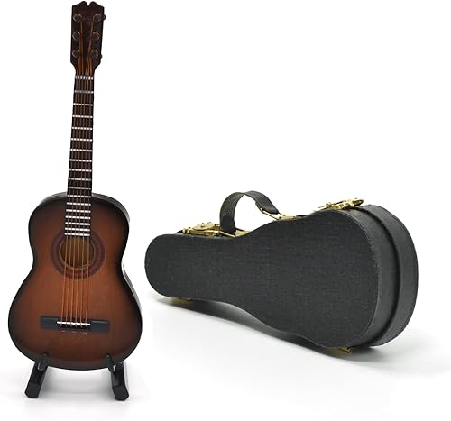 Musiin Guitarra en miniatura con soporte y estuche, mini 6 cuerdas, guitarra clásica, instrumentos musicales, modelo de casa de muñecas en
