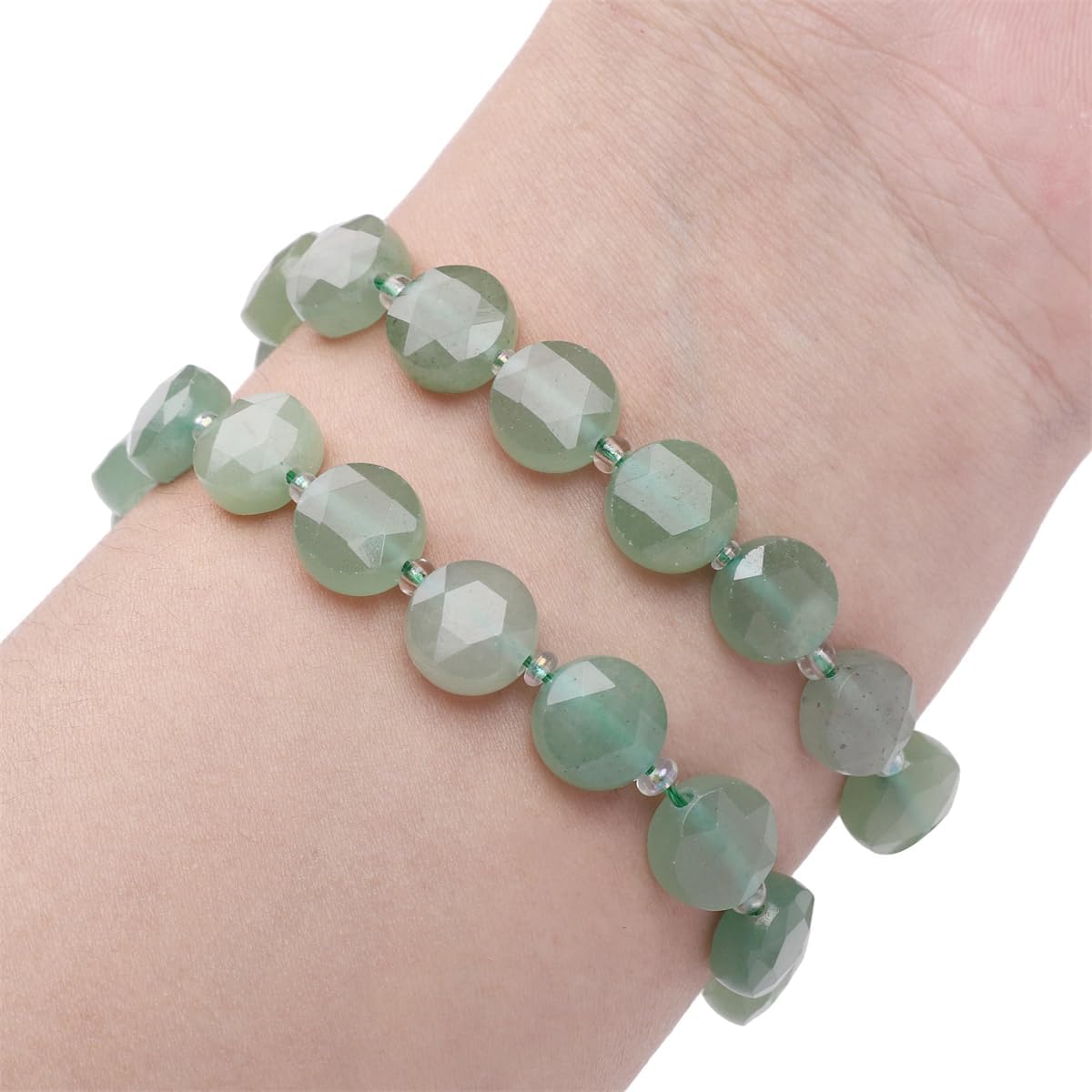 Natural Faceted Green Aventurine Rondelle Disk Stone Beads 10x5mm 37cm for DIY Chain Jewelry Making - Image 2