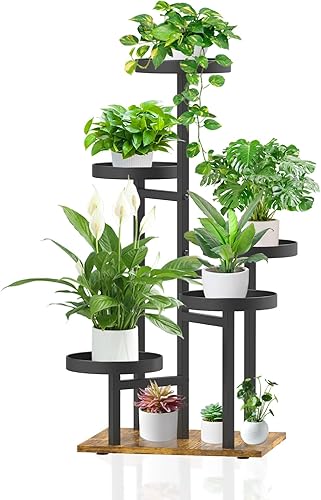iDavosic.ly Soporte para plantas de 5 niveles para interiores, soporte de esquina de metal alto para múltiples plantas, soporte de exhibición de