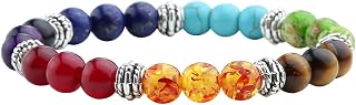 Jovivi 7 Chakras Healing Bracelet - Natural Gemstone Reiki Balancing 8mm Stretch Beads for Women Men Yoga Meditation