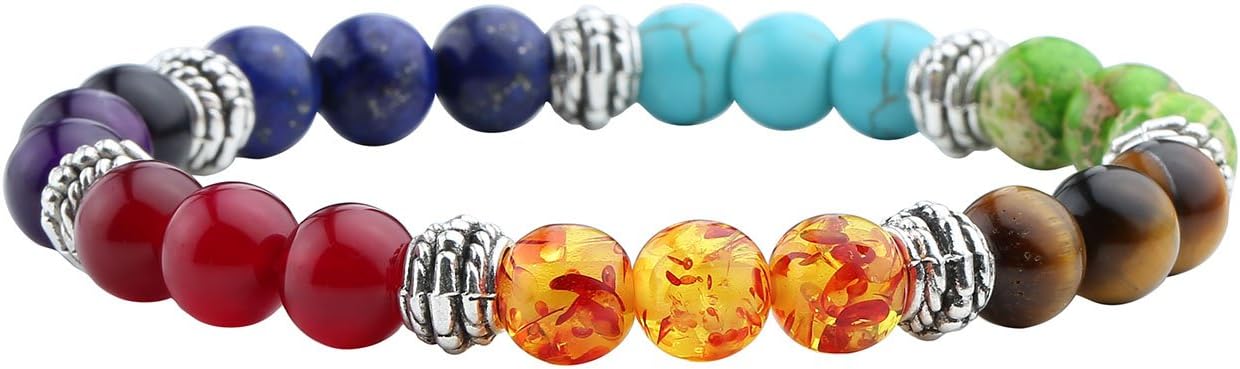7 Chakras Bracelet Reiki Natural Gemstone Healing Balancing Round Beads Crystal Stone Bracelets for Women