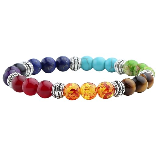 Jovivi 7 Chakras Bracelet Reiki Natural Gemstone Healing Balancing Round Beads Crystal Stone Bracelets for Women