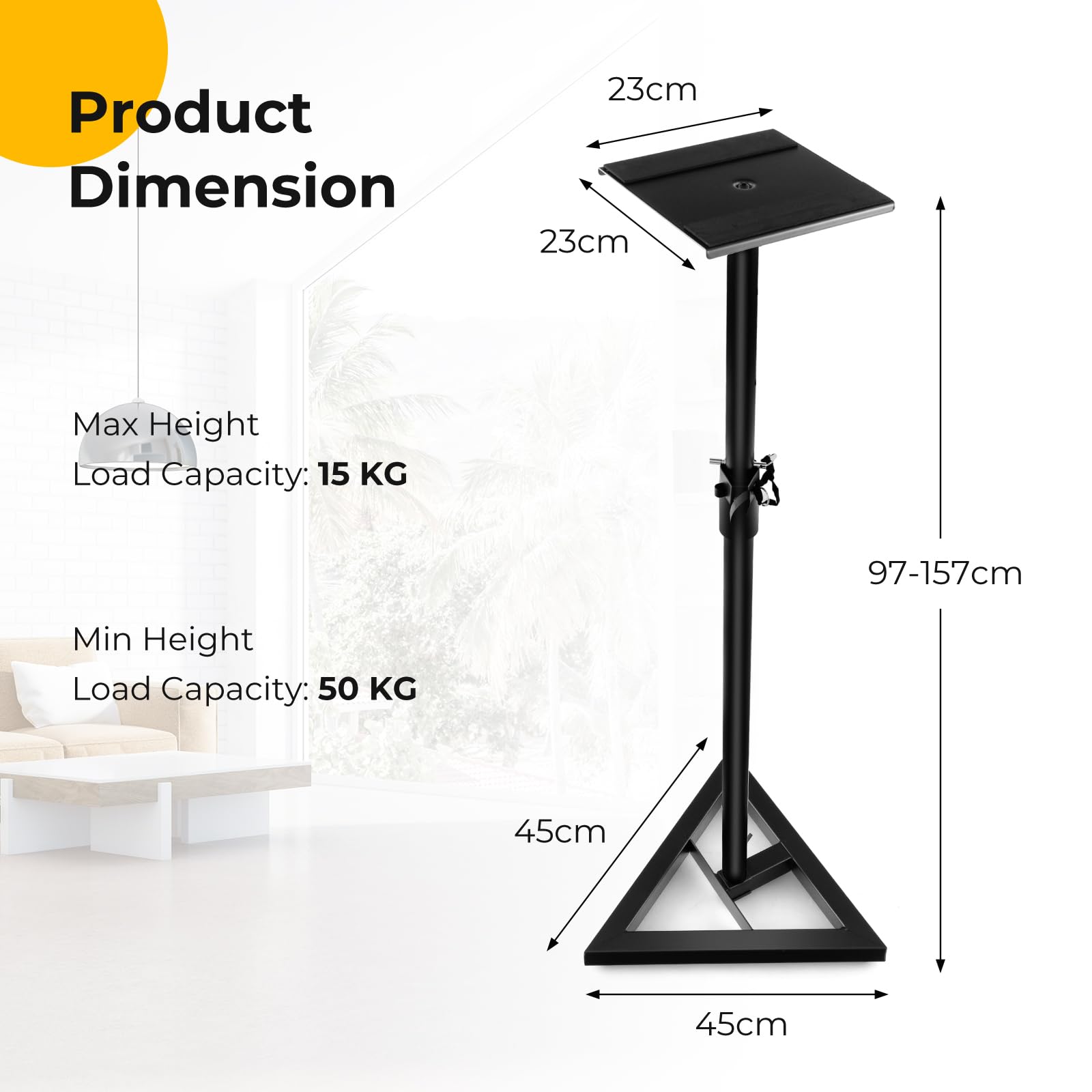 SOARS 2 Piezas Soportes de Altavoz, Regulable en Altura de 97 a 157 cm, Soportes para Monitor de Estudio con Base Triangular, Soporte Acústico de hasta 50 kg, Soporte de Suelo de Metal