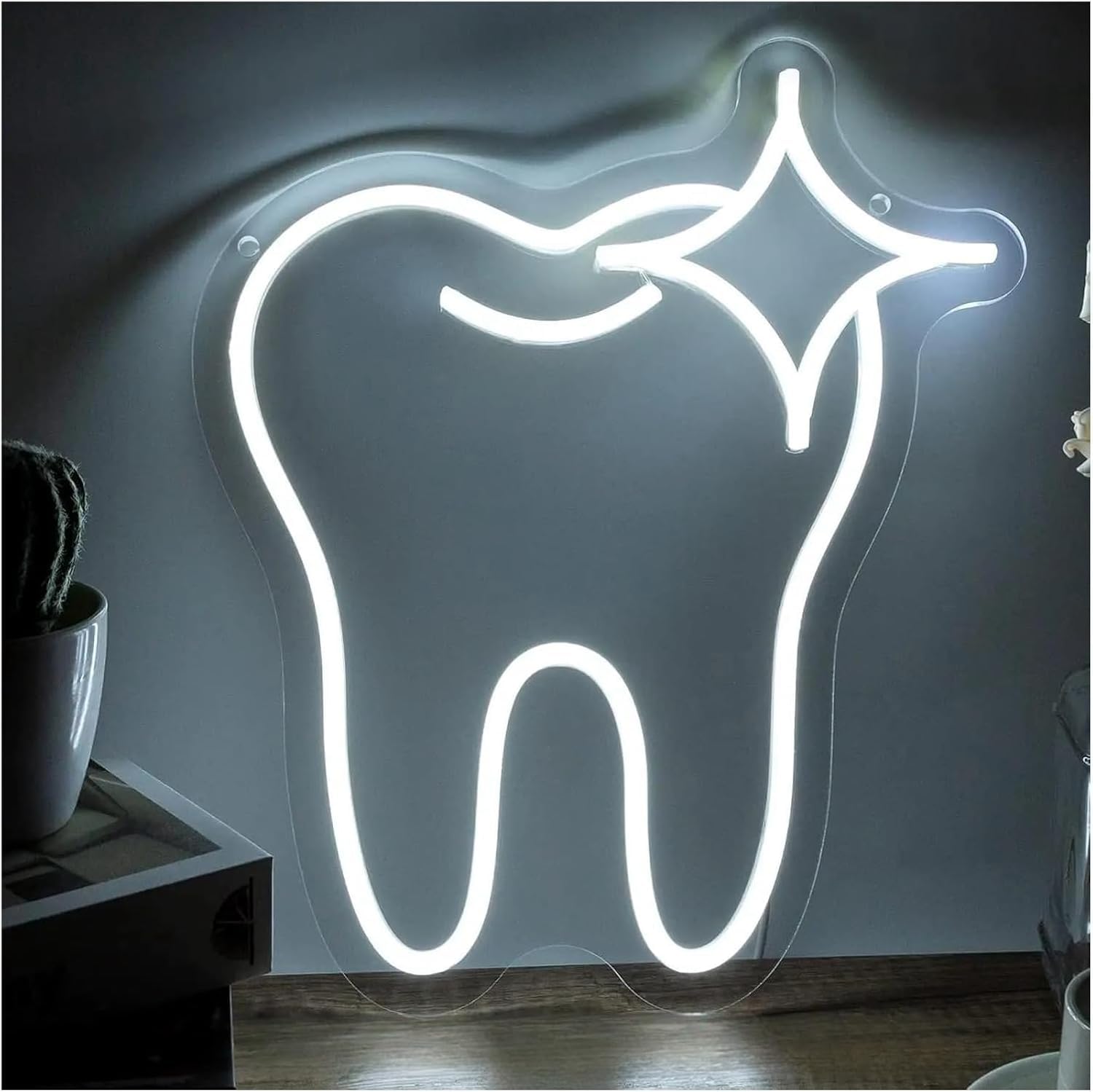 Zynther Neon lamp Neon Sign Decorative Lights for Teeth, Dimmable LED Signs 32cm×37cm(Blanc)
